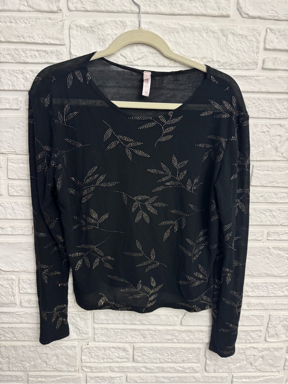 Vintage Victoria’s Secret Y2K Sheer Beaded Mesh Tunic Top Black Leaves Gold L